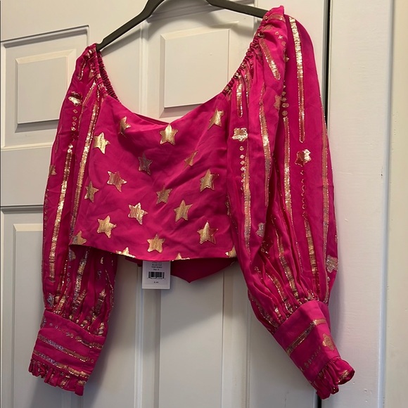 Love Shack Fancy- Blaze Top- Very Berry Pink and Gold Barbiecore - Picture 9 of 9